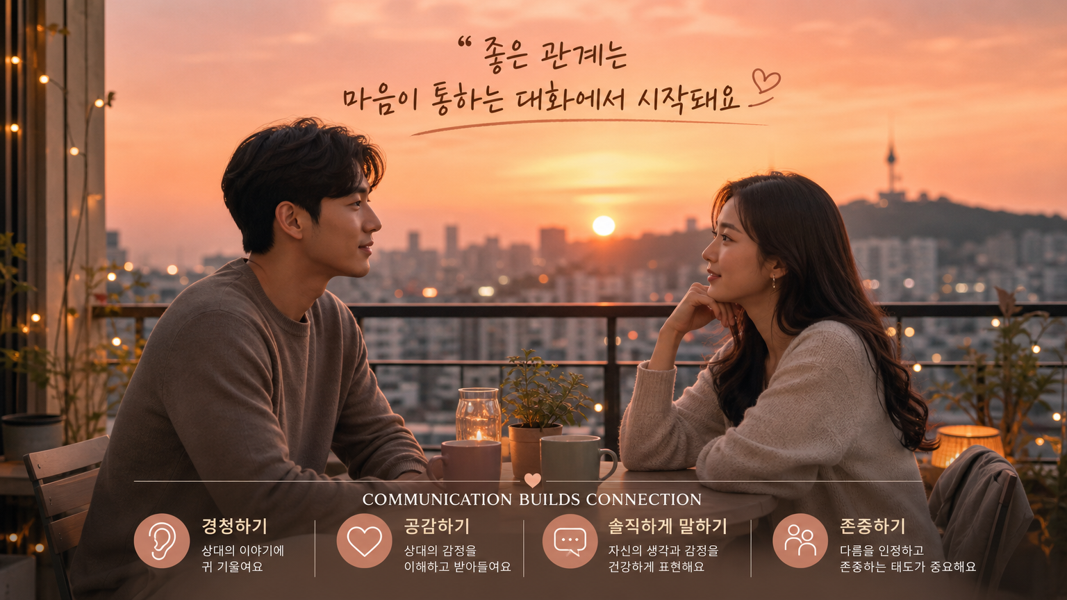 발코니에서 대화를 나누는 커플