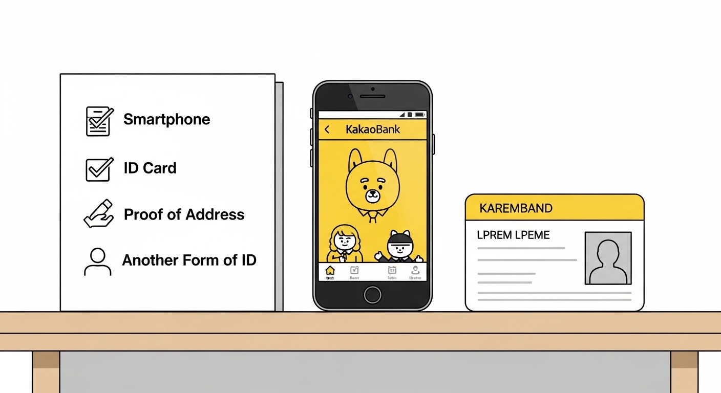 온라인 계좌 설정을 위한 필수품들이 놓여있는 테이블