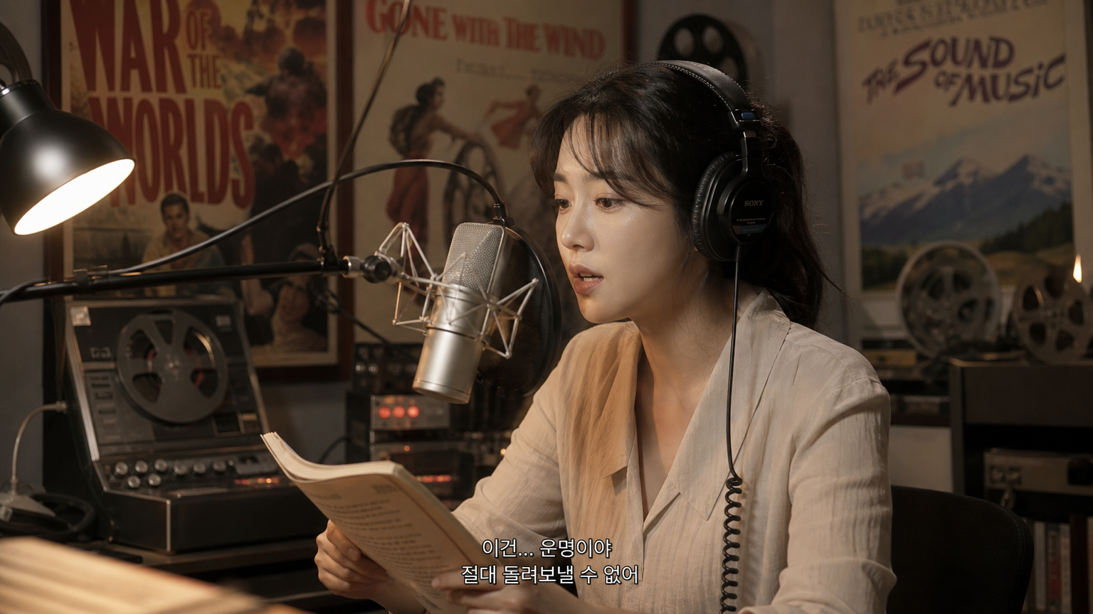 빈티지 스튜디오에서 할리우드 영화 더빙을 하는 한국 여배우
