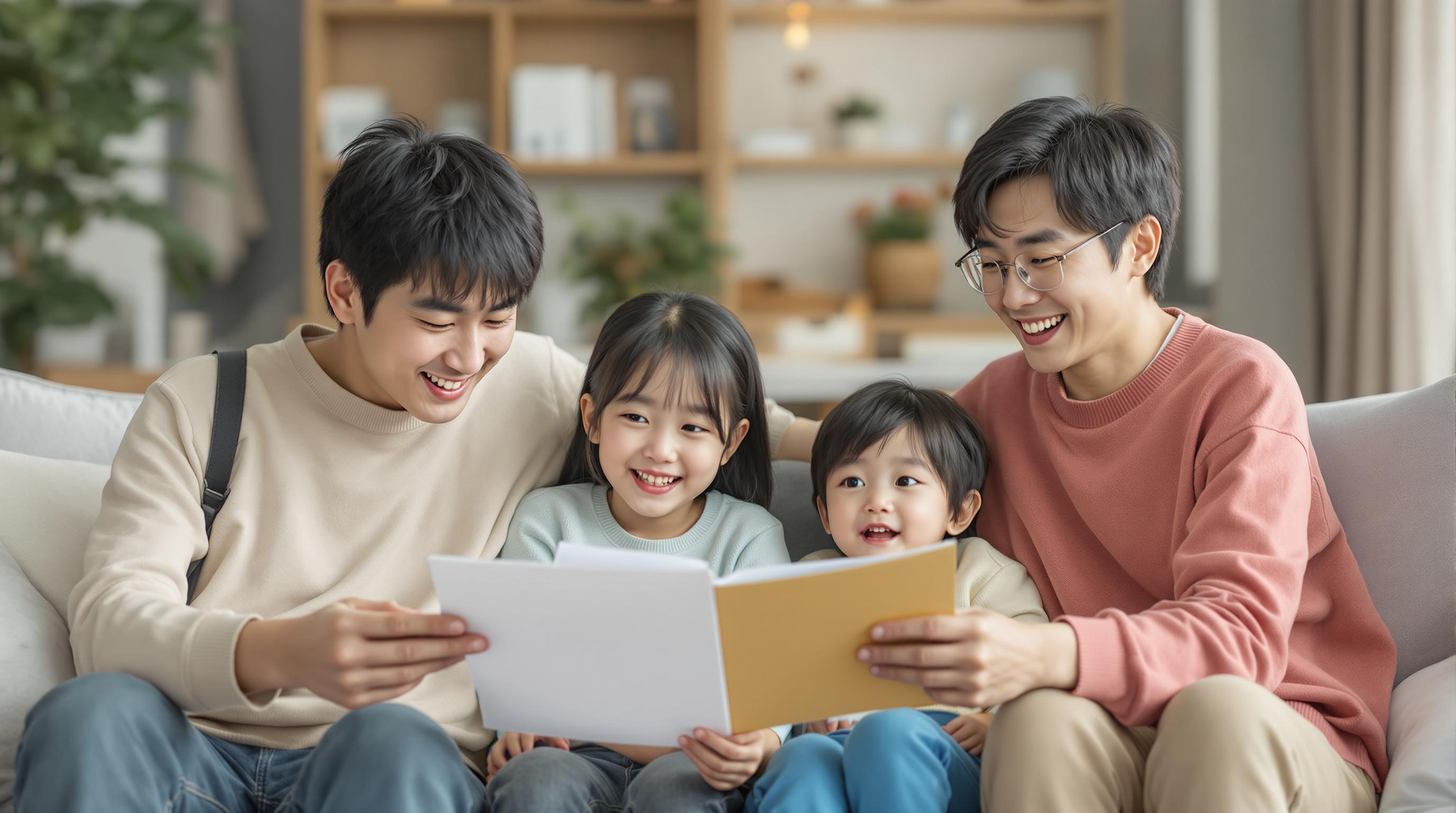 다둥이 가족이 집에서 특별한 대출 혜택 검토 중인 모습