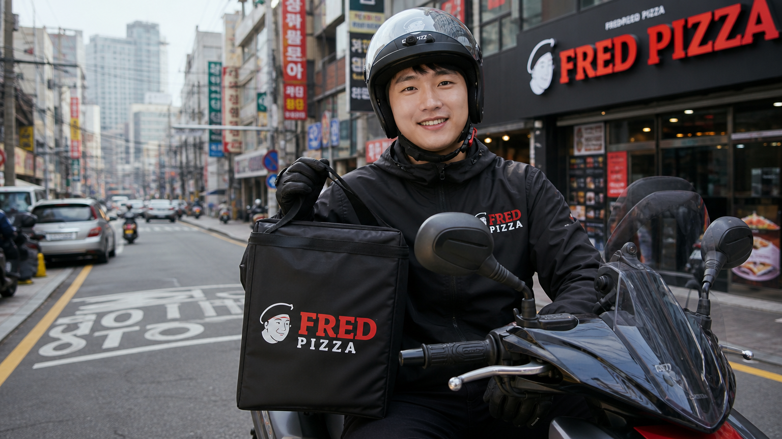 도심 속 스쿠터로 피자를 배달하는 한국인 라이더