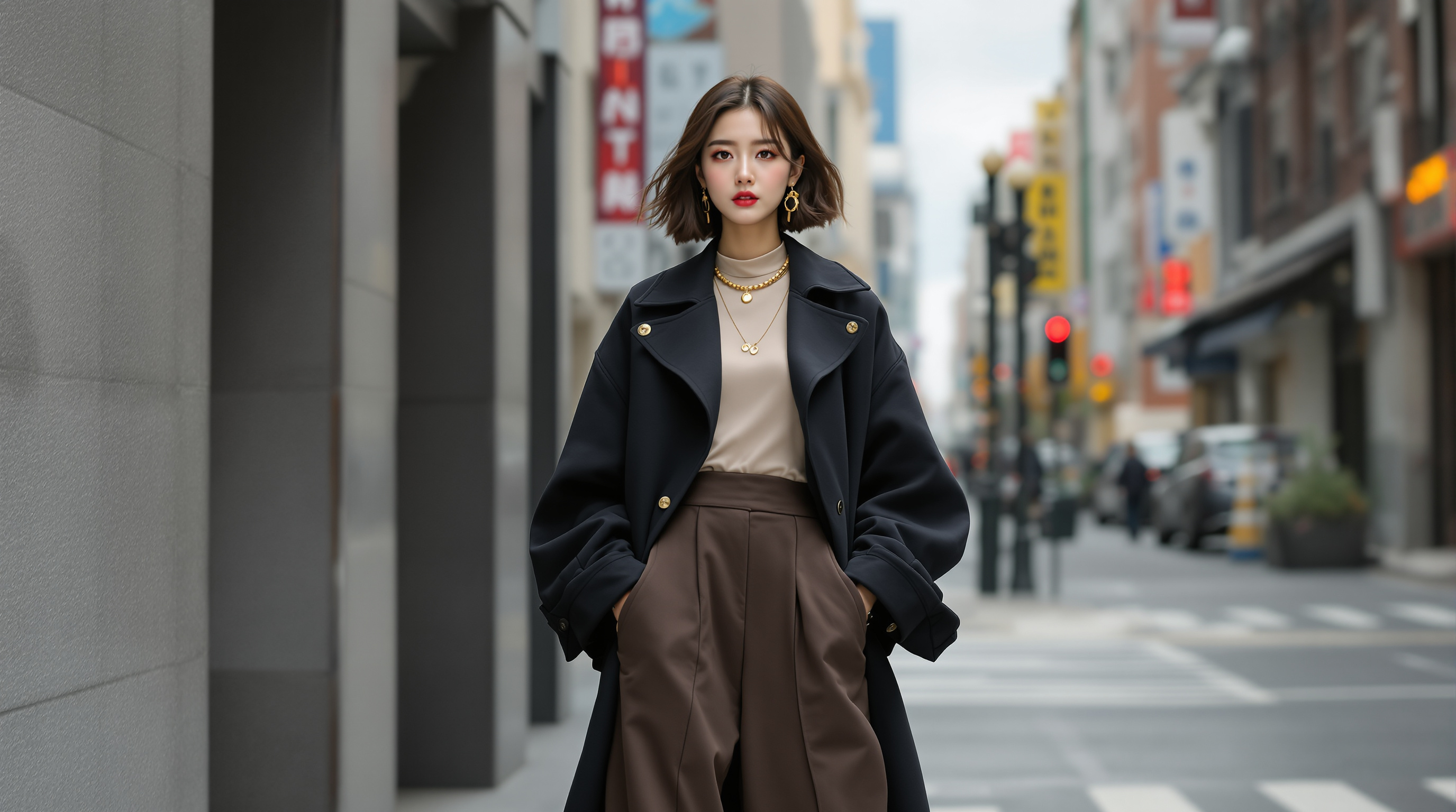 오버사이즈 재킷과 와이드 팬츠로 세련된 이미지를 연출한 배우 송혜교