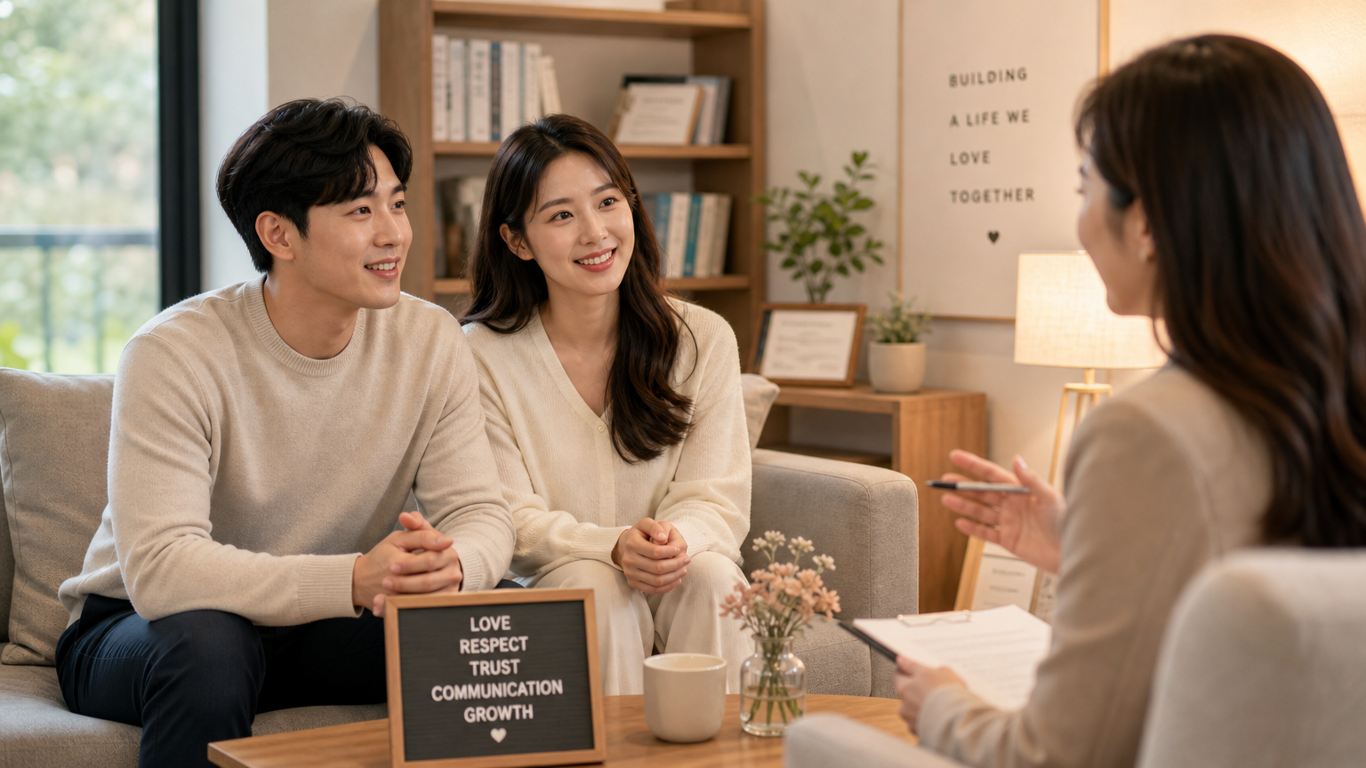 예비부부가 전문가와 상담을 받는 장면