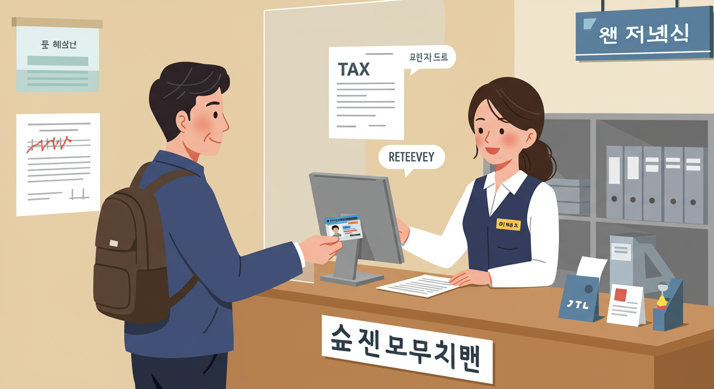 신분증을 보여주며 빠르게 서류를 받는 모습
