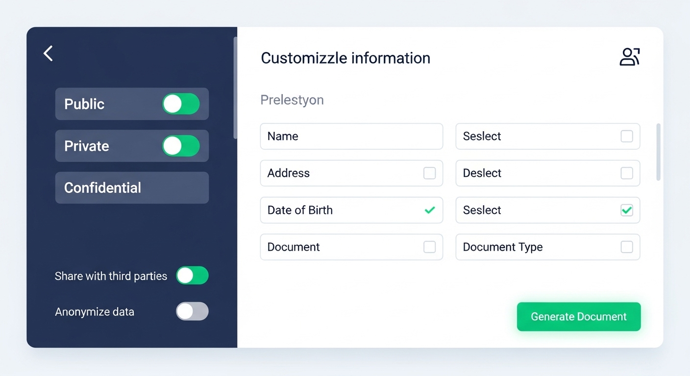 서류 발급을 위한 맞춤형 정보 선택 기능이 있는 디지털 인터페이스