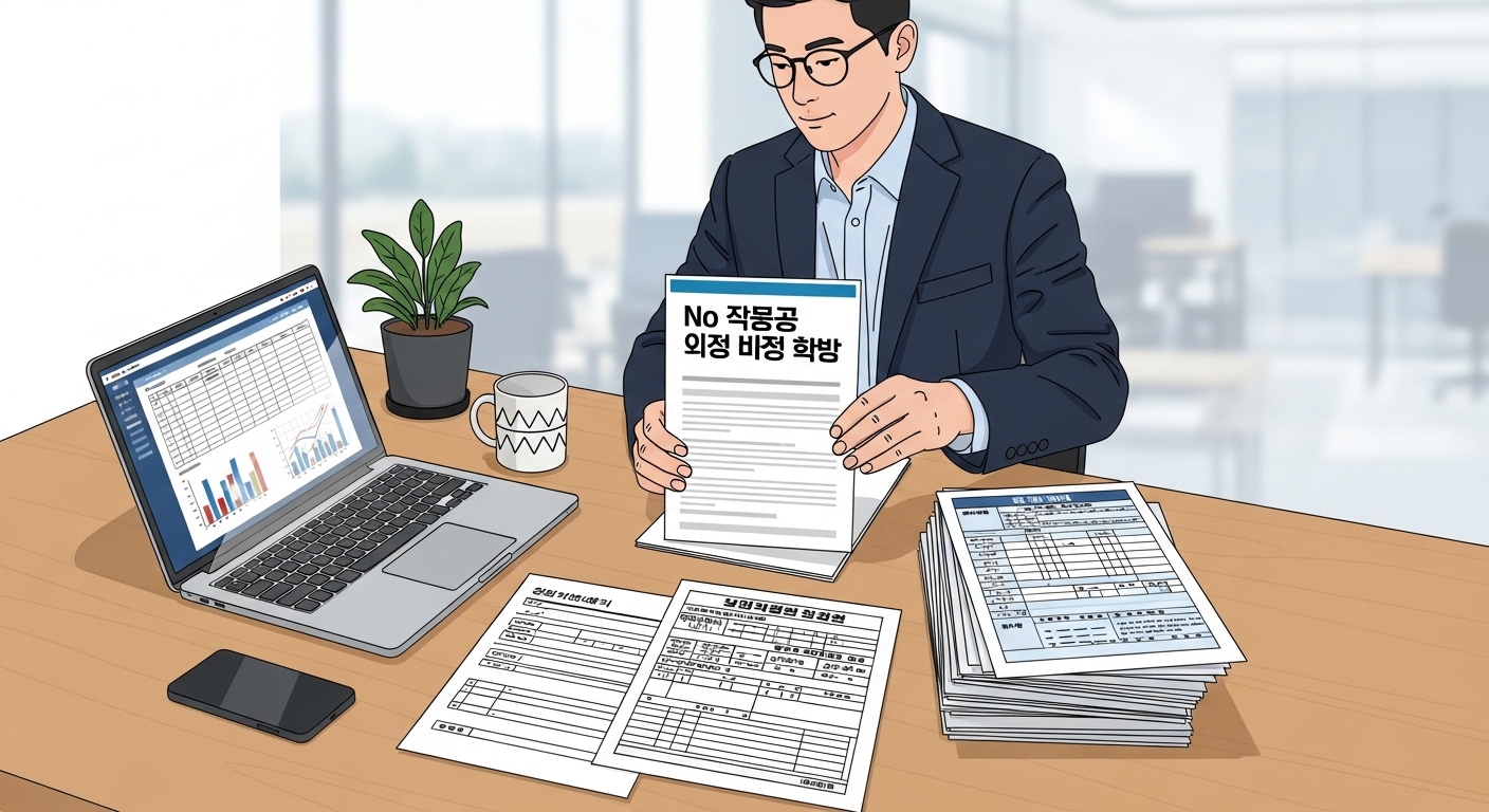 현대적 사무실에서 무주택확인서를 준비하는 직장인의 모습