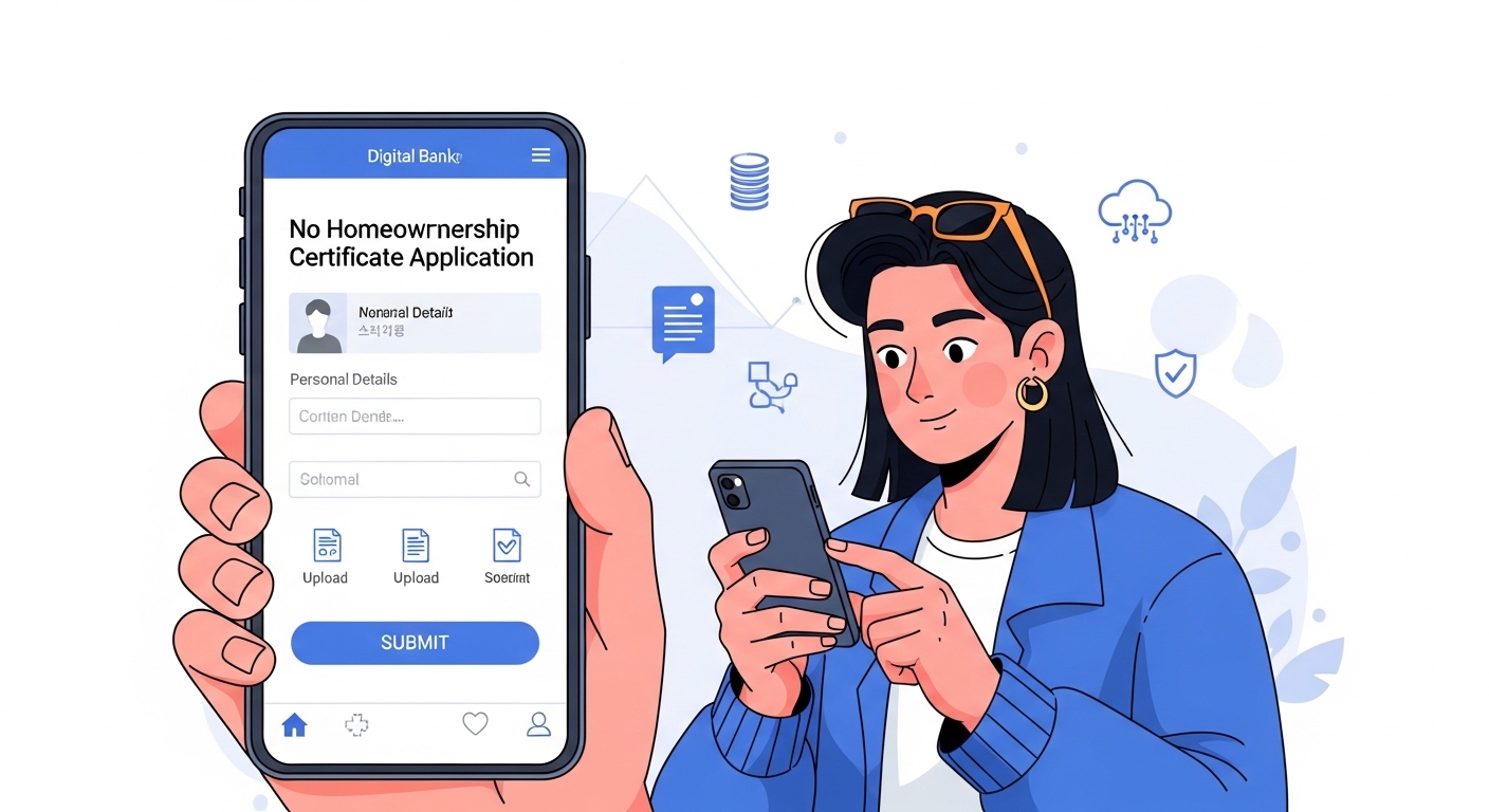 스마트폰 앱을 이용하여 무주택확인서를 신청하는 모습