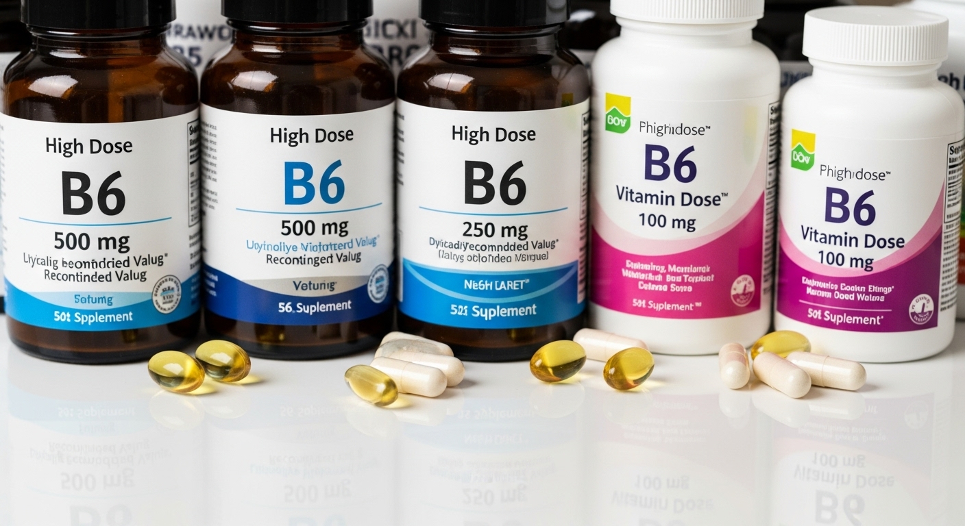권장량을 넘는 고용량 비타민 B6 함유 제품의 근접 촬영