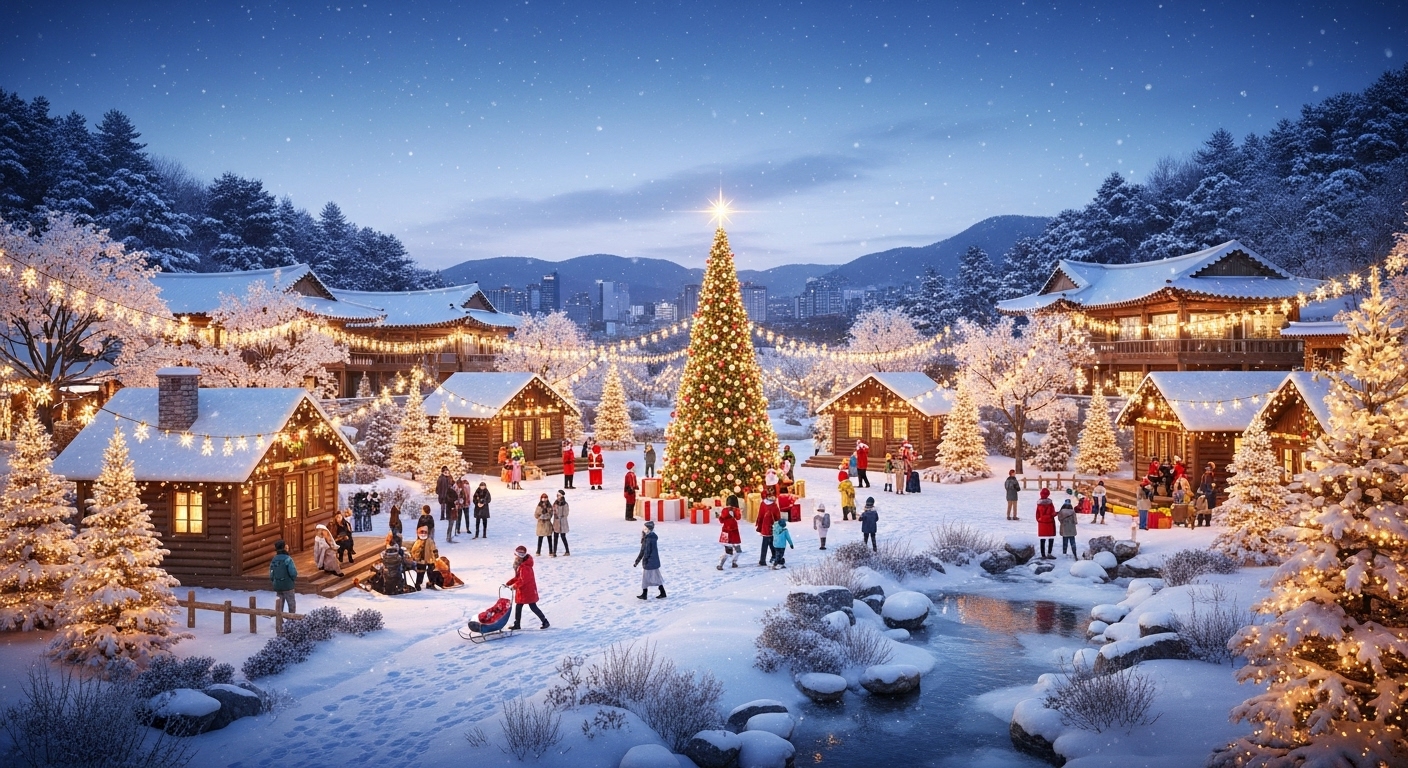 북유럽 풍경을 재현한 대규모 산타마을 전경