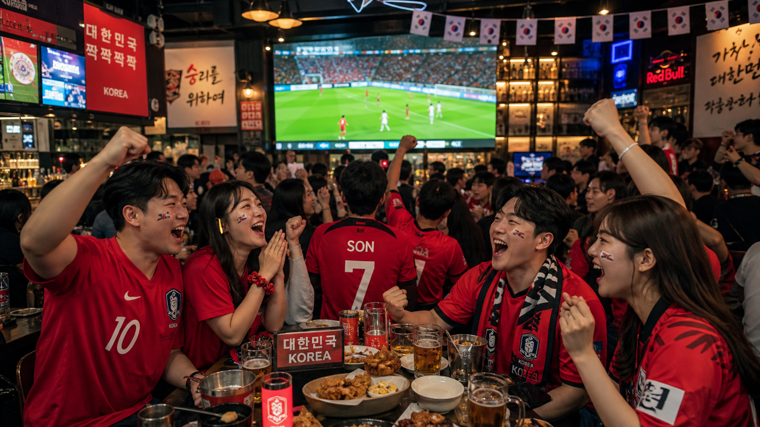 현대적 스포츠 바에서 축구 경기를 관람하는 열정적인 팬들
