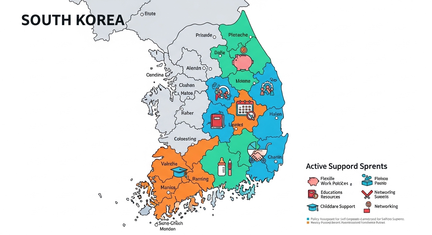 한국 지도 위에 지역별로 정책 아이콘을 표시한 장면