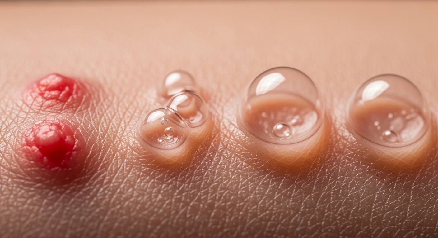 피부에 생긴 작은 물집들 클로즈업