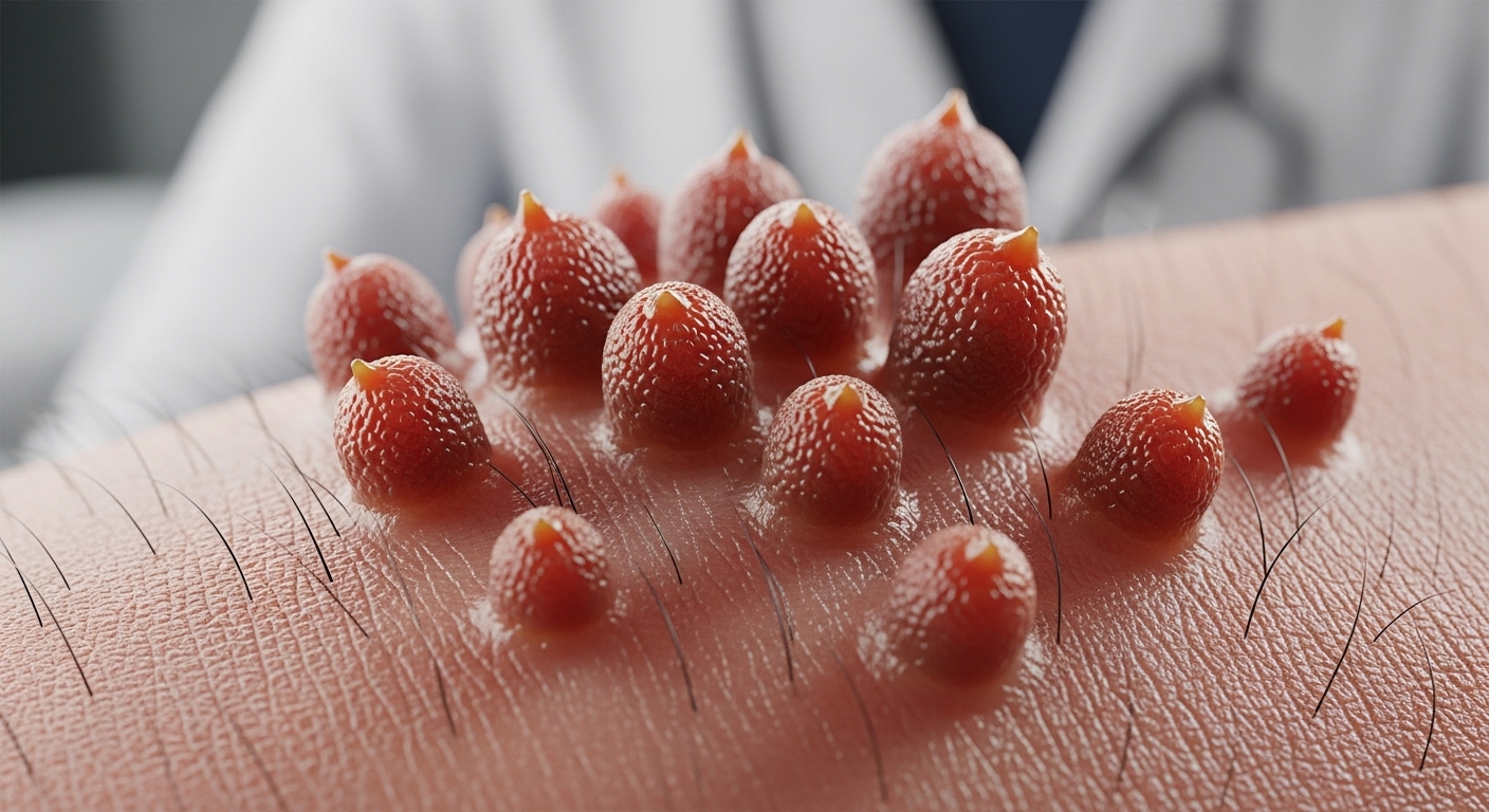 산딸기 모양의 피부 돌기