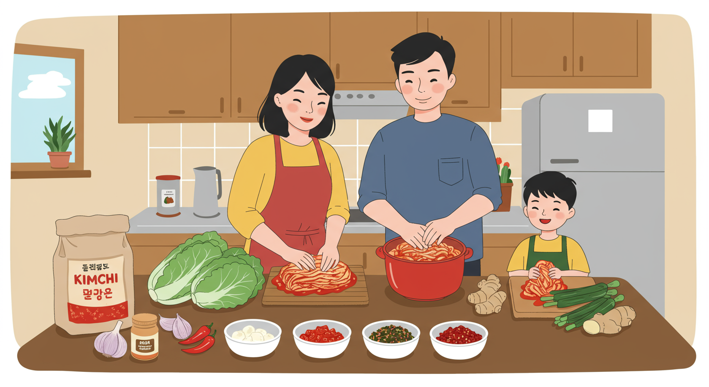 아늑한 주방에서 저렴하게 구입한 재료로 직접 담그는 가족