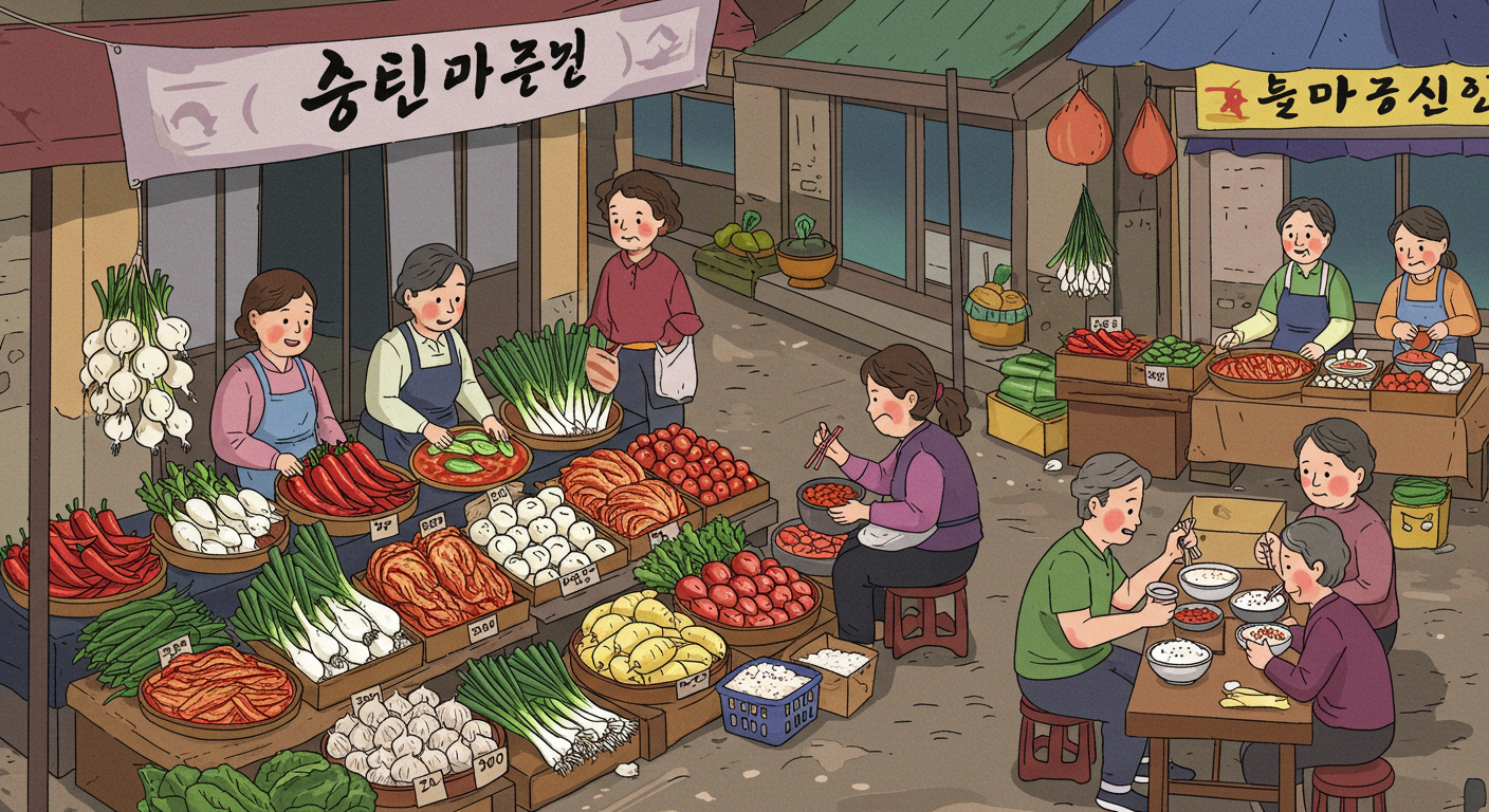 전통시장에서 활발히 진행되는 판매자와 구매자의 상호작용