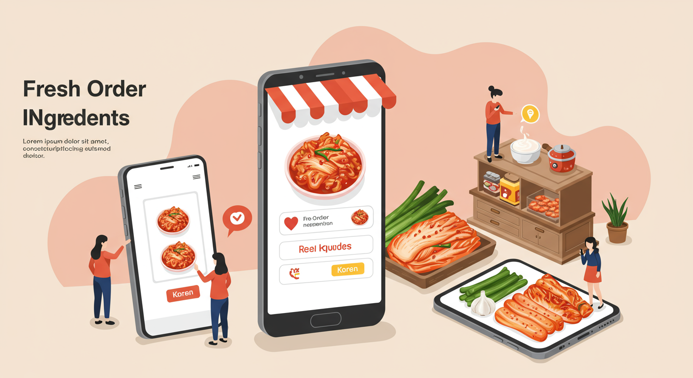한국 소비자들이 모바일 앱을 통해 김치 재료를 미리 주문하는 모습