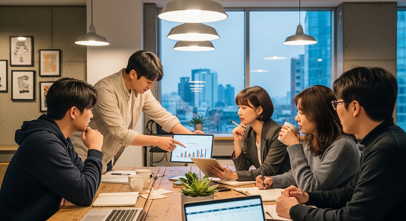 저축과 인출 관리에 대해 논의하는 젊은이들