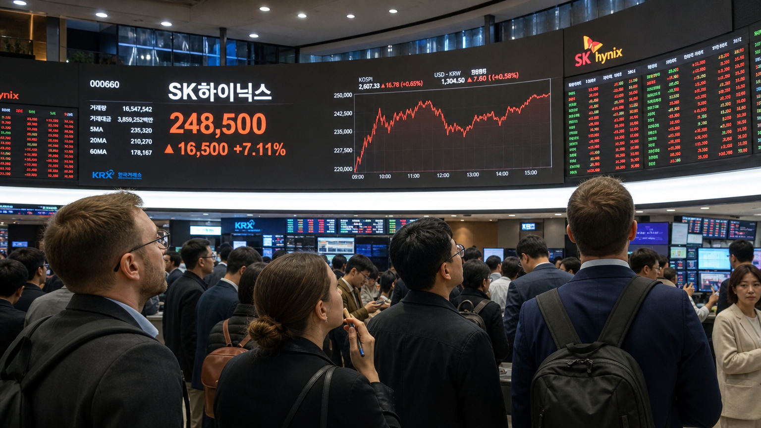 다양한 외국인 투자자들이 SK하이닉스 주식을 분석하고 있는 한국 증권 시장