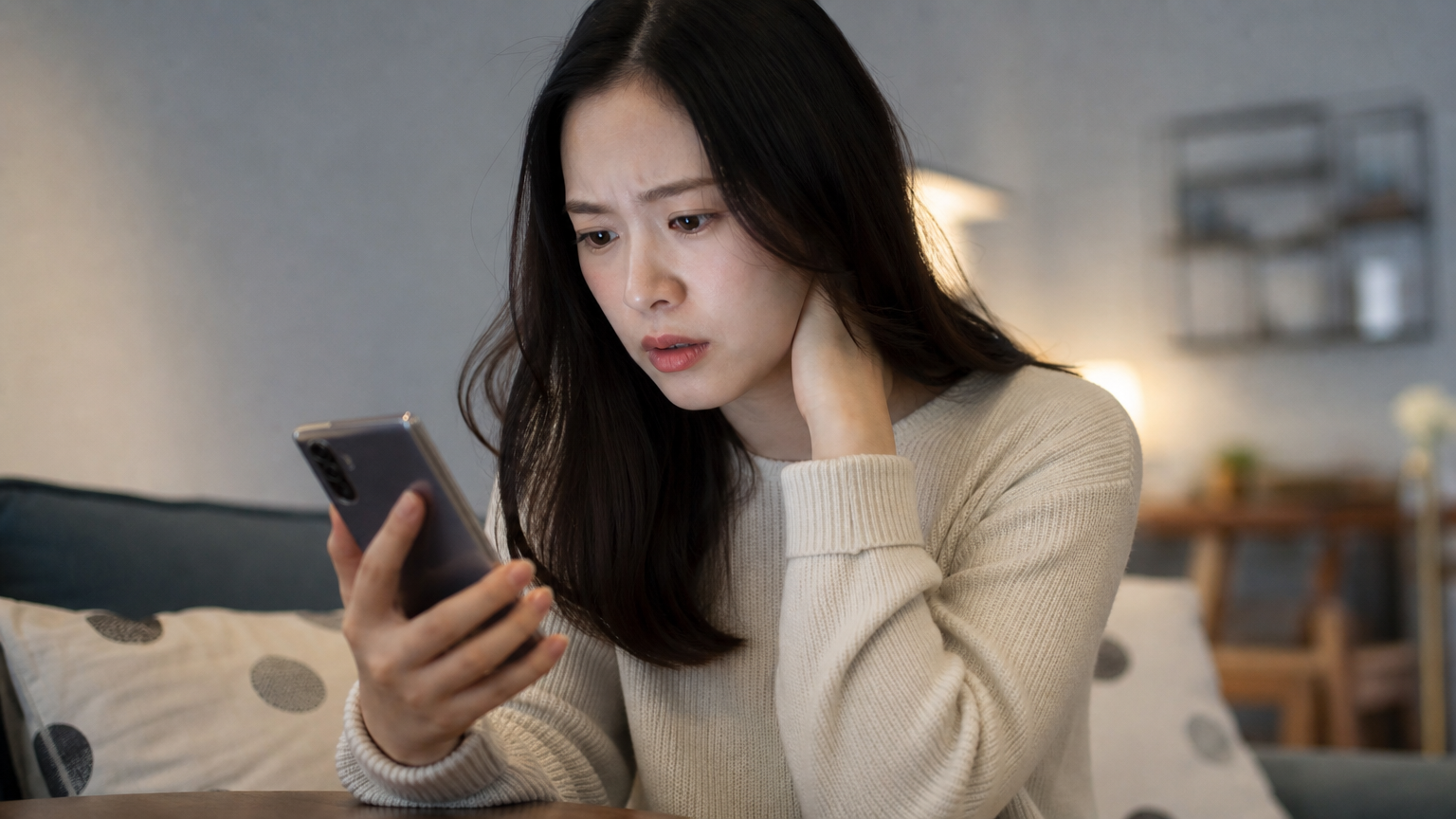 트렌드나 딜을 놓칠까 걱정하며 스마트폰으로 소셜 미디어를 보는 한국 성인