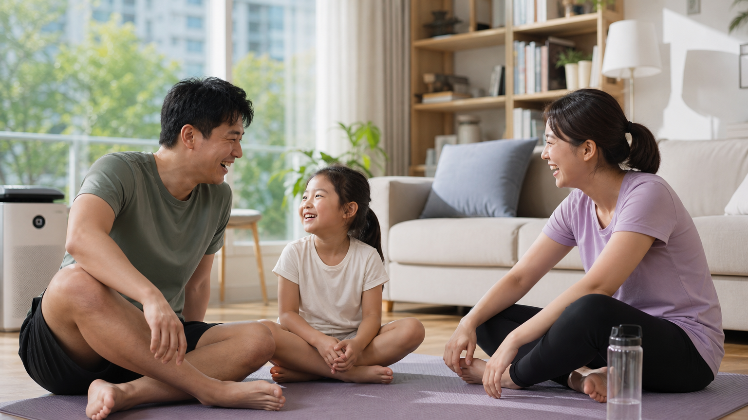 집에서 가족과 함께 여유로운 시간을 보내며 건강과 행복을 추구하는 모습