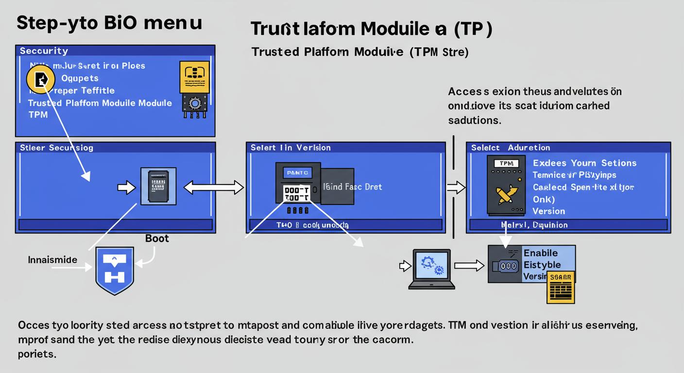 BIOS 메뉴에서 TPM 활성화를 위한 단계별 탐색 이미지