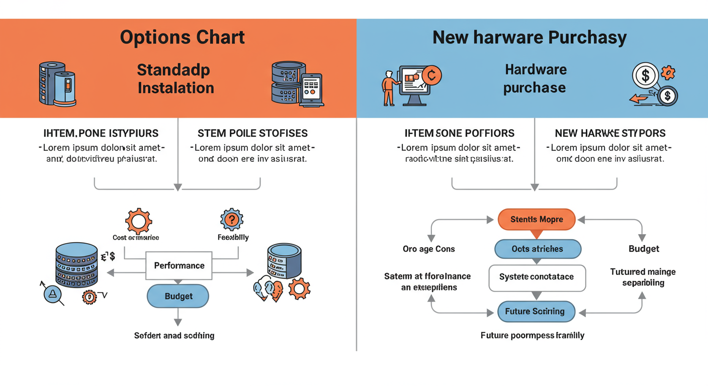독립형 모듈 설치와 새로운 하드웨어 구매 결정을 설명하는 옵션 차트