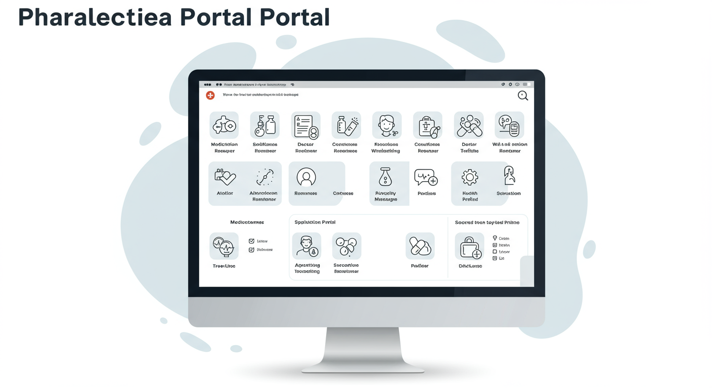 컴퓨터 화면에 다양한 기능 아이콘이 표시된 사용자 친화적 제약 포털