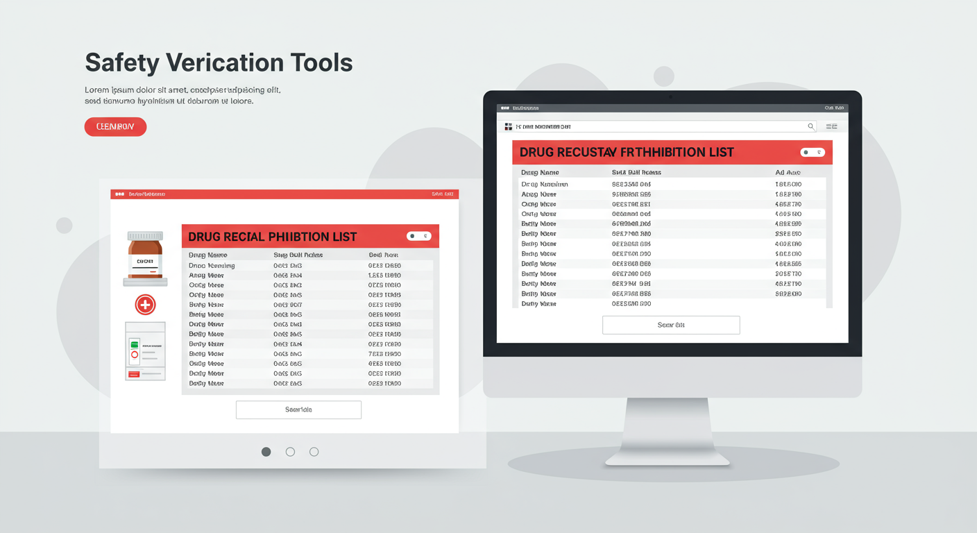 리콜 및 판매 금지 목록이 강조된 데스크톱 화면의 안전 검증 도구 인터페이스