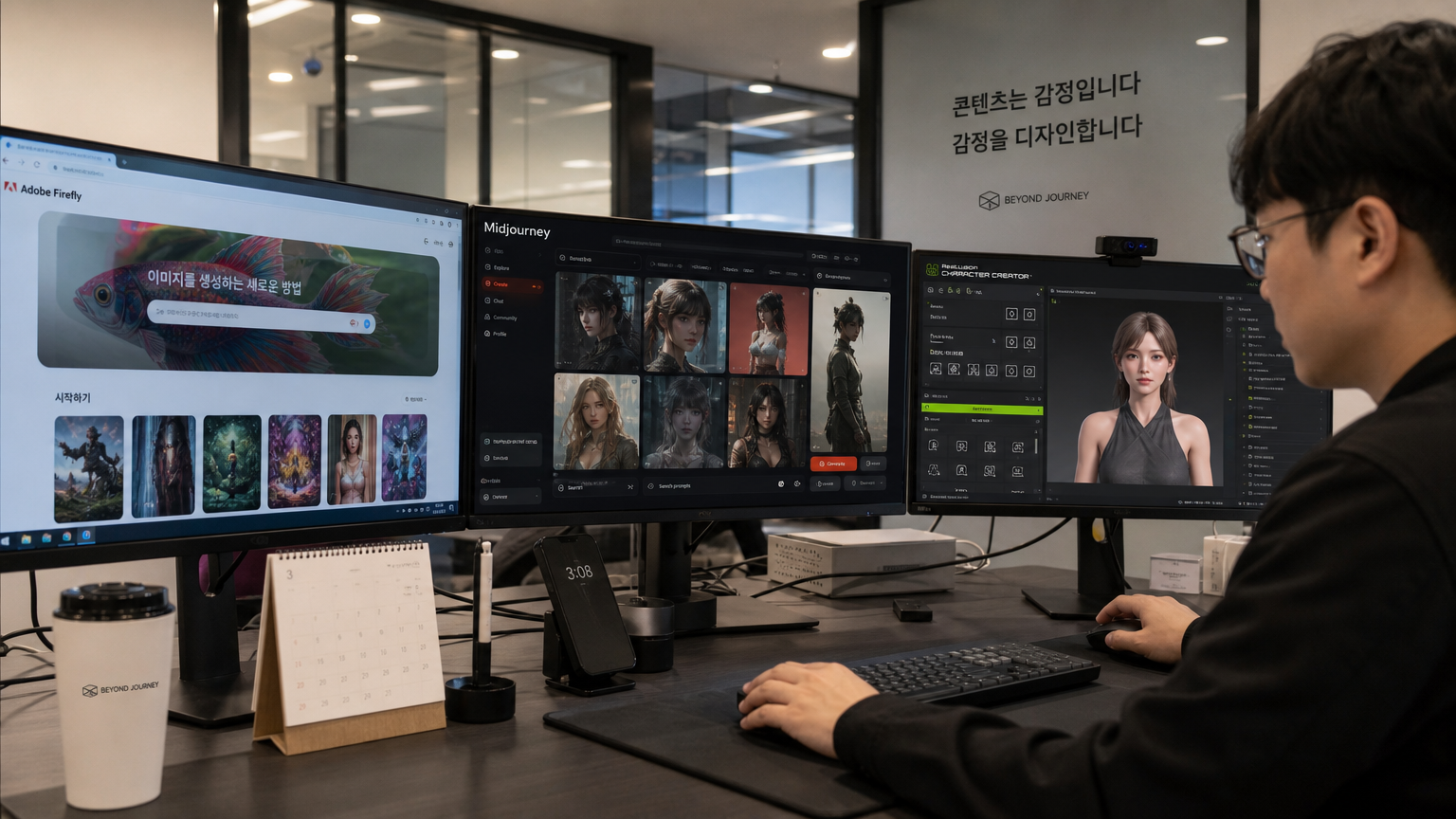 다양한 AI 툴을 사용하는 현대적인 작업 공간