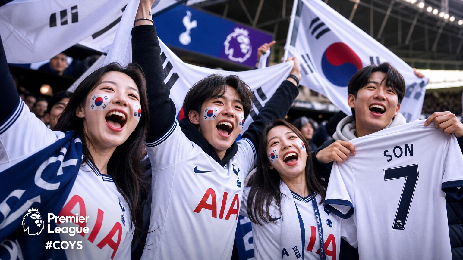 프리미어리그 시즌 중 축구 경기장에서 기뻐하며 응원하는 팬들