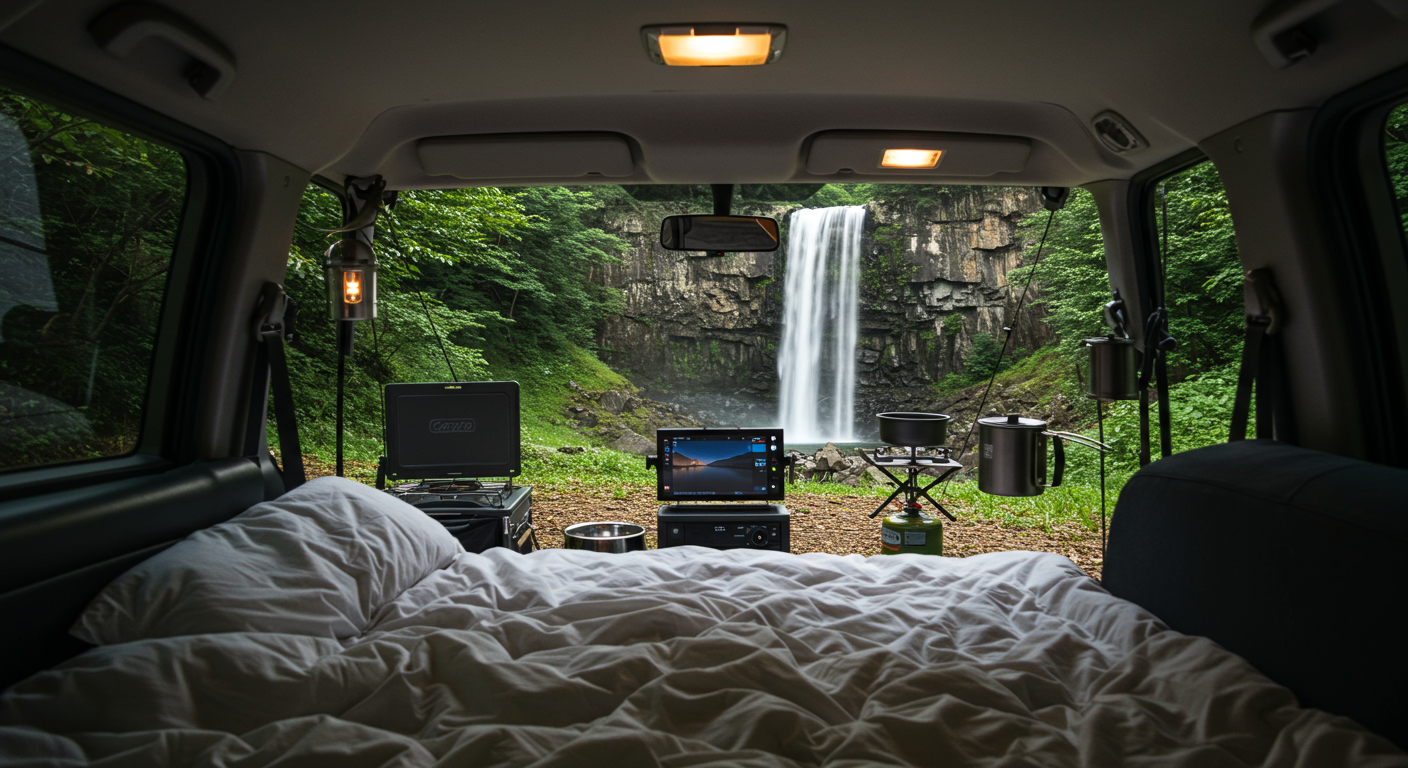 연천 재인폭포 근처에서 차박하며 반려견 용품으로 꾸민 자동차 내부