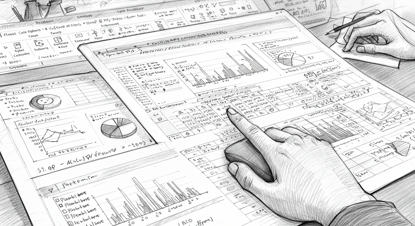 학생이 VLOOKUP 및 피벗 테이블 등 데이터 분석 함수를 사용하여 작업 중인 엑셀 스프레드시트