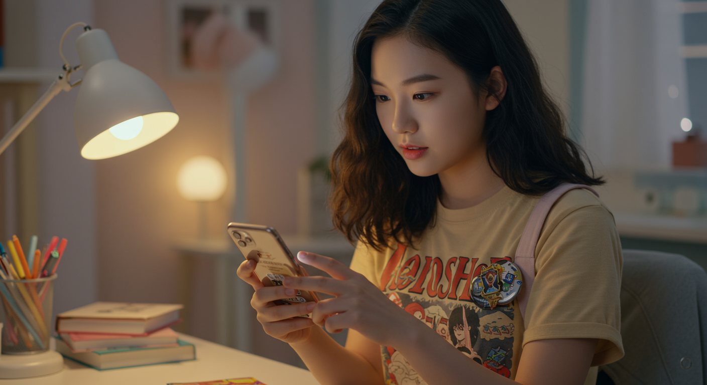 수집용 배지를 사기 위해 결제 정보를 미리 입력하며 준비하는 한국 십대의 모습