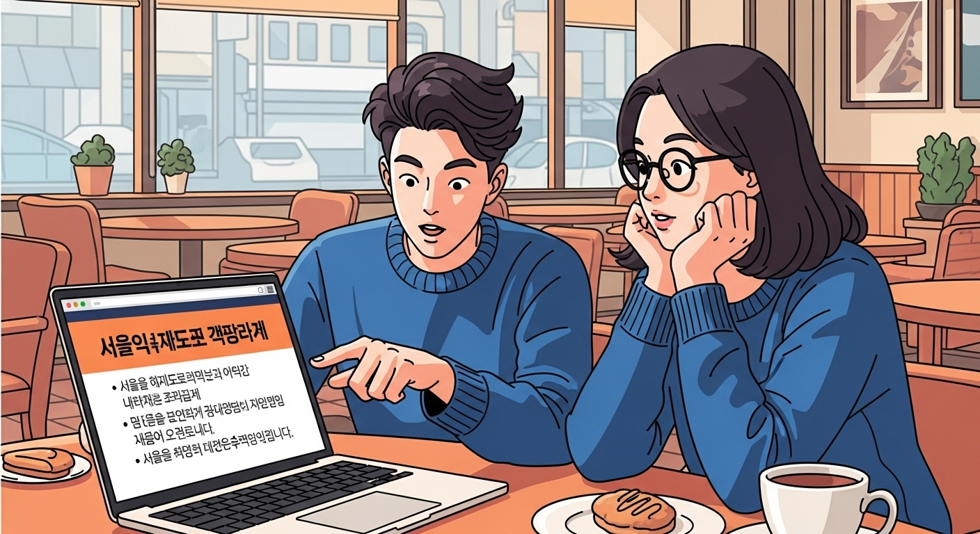 카페에서 노트북으로 지원 자격을 확인하는 청년들