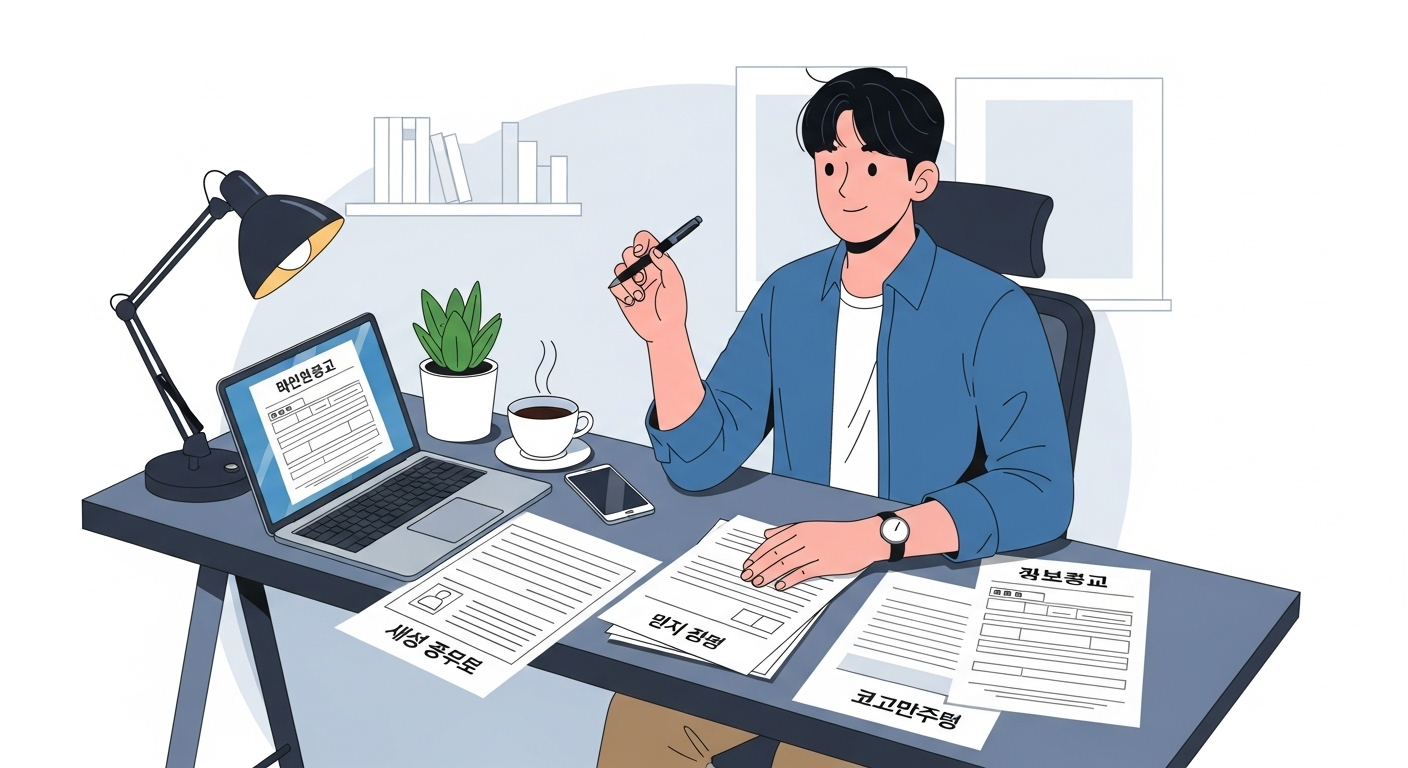 신청 절차를 위해 소득 서류와 거주 기록을 검토하는 모습