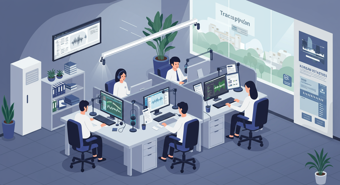 첨단 녹음 장비와 소프트웨어를 사용하는 최첨단 사무실 환경