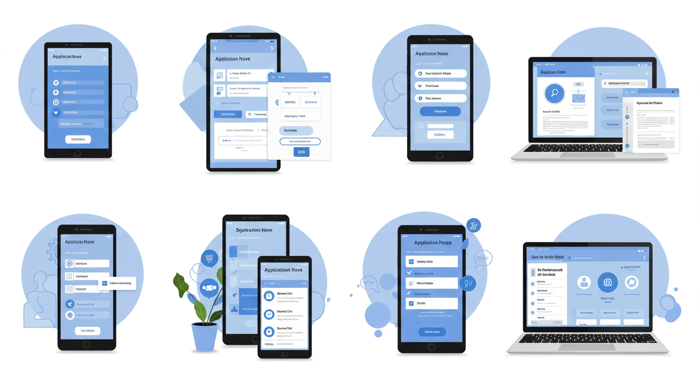 다양한 기기에 표시된 디지털 인터페이스 스크린샷