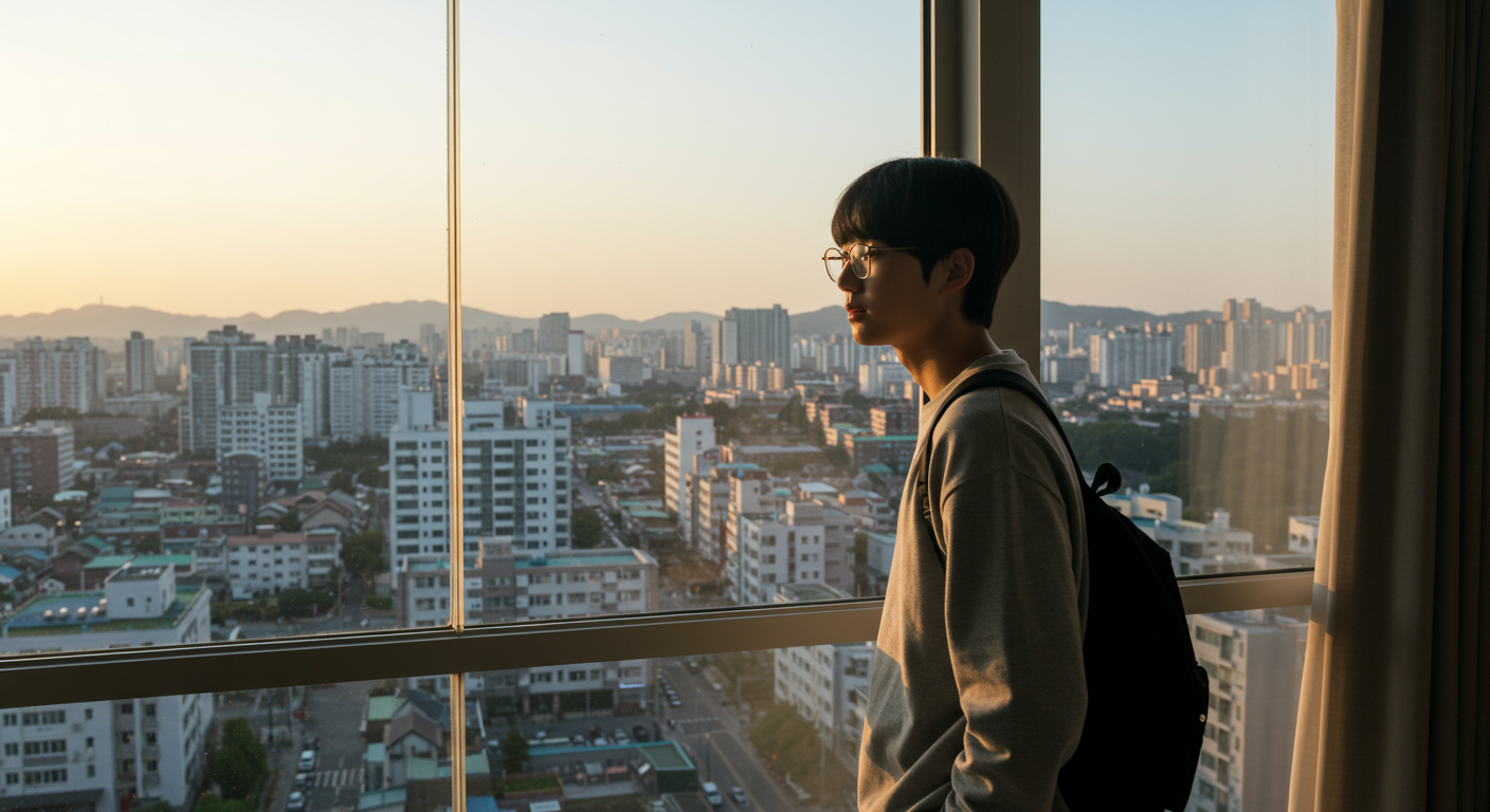 삶의 변화를 고민하며 창밖을 바라보는 학생의 모습