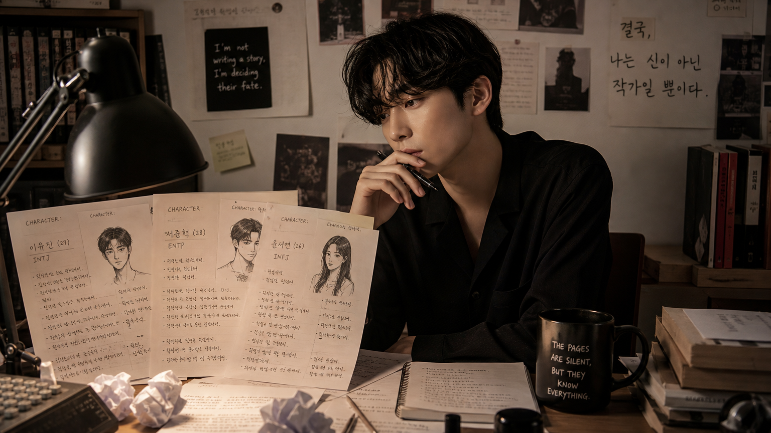 인물들의 삶을 조종하려는 젊은 작가의 고민하는 모습