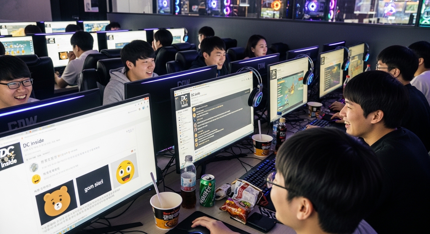 다양한 주제로 토론하는 사용자들로 붐비는 한국 인터넷 카페