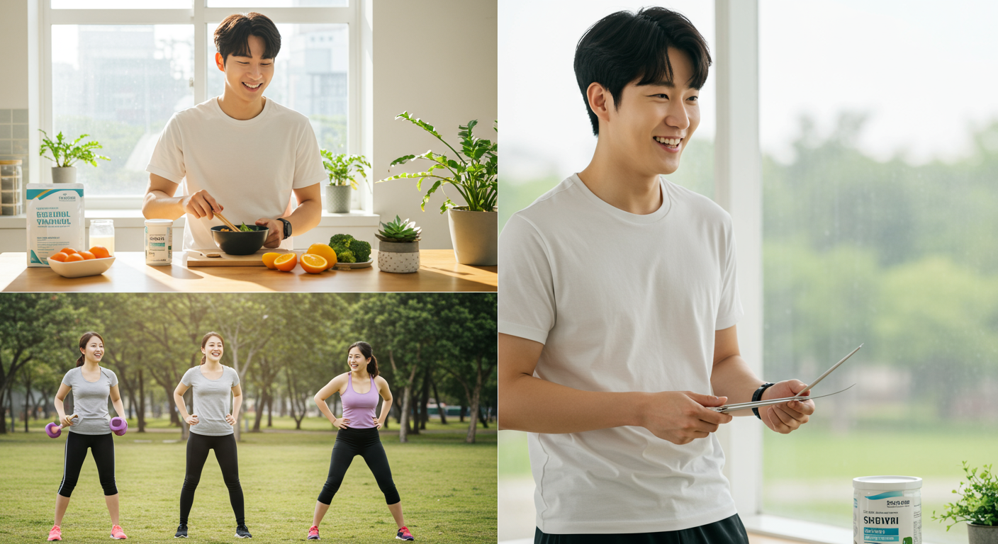 피로 회복 후 활기찬 일상을 보내는 한국인의 모습