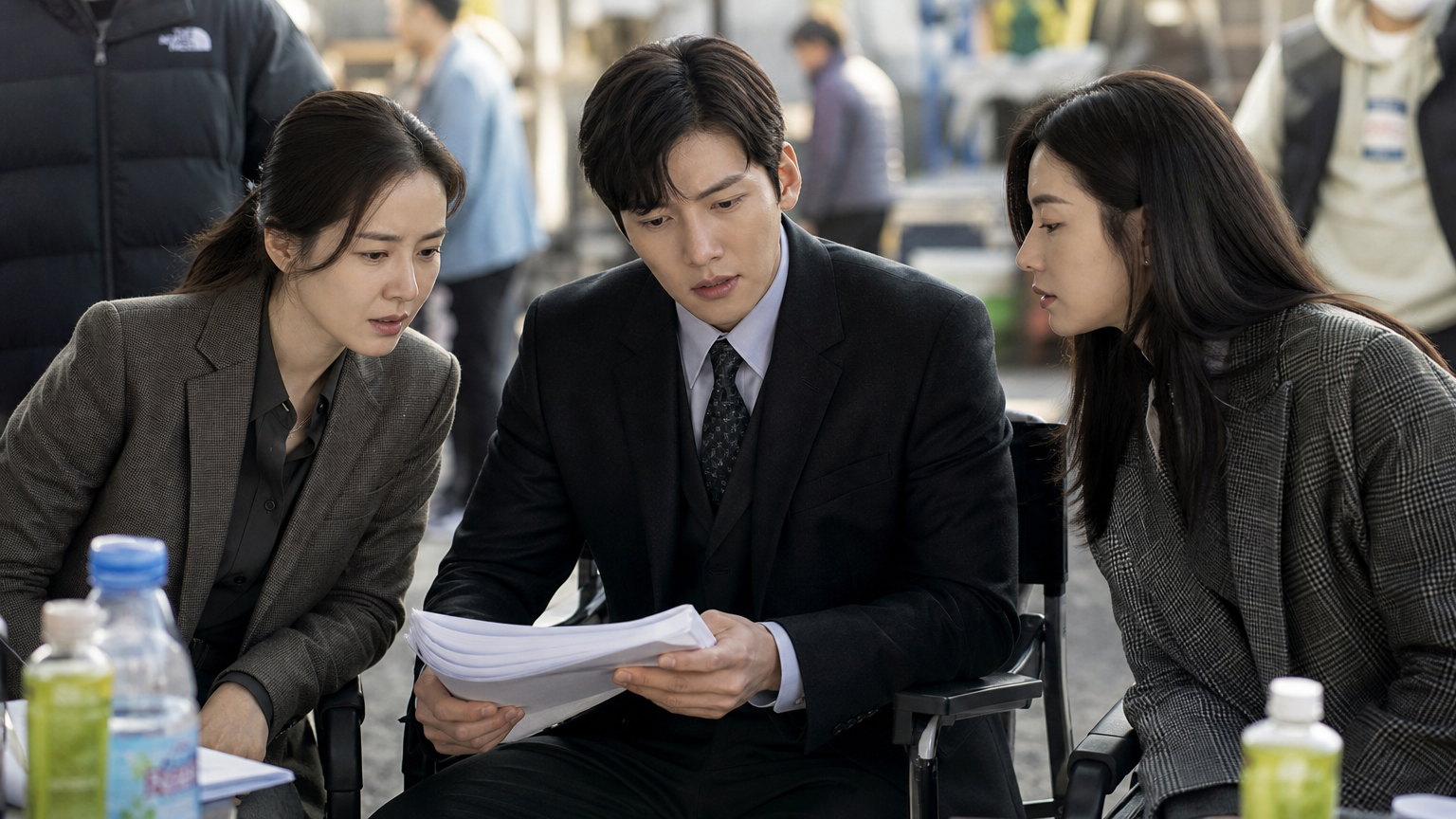드라마 촬영장에서 손예진과 지창욱 그리고 나나가 연기에 몰입하고 있는 모습