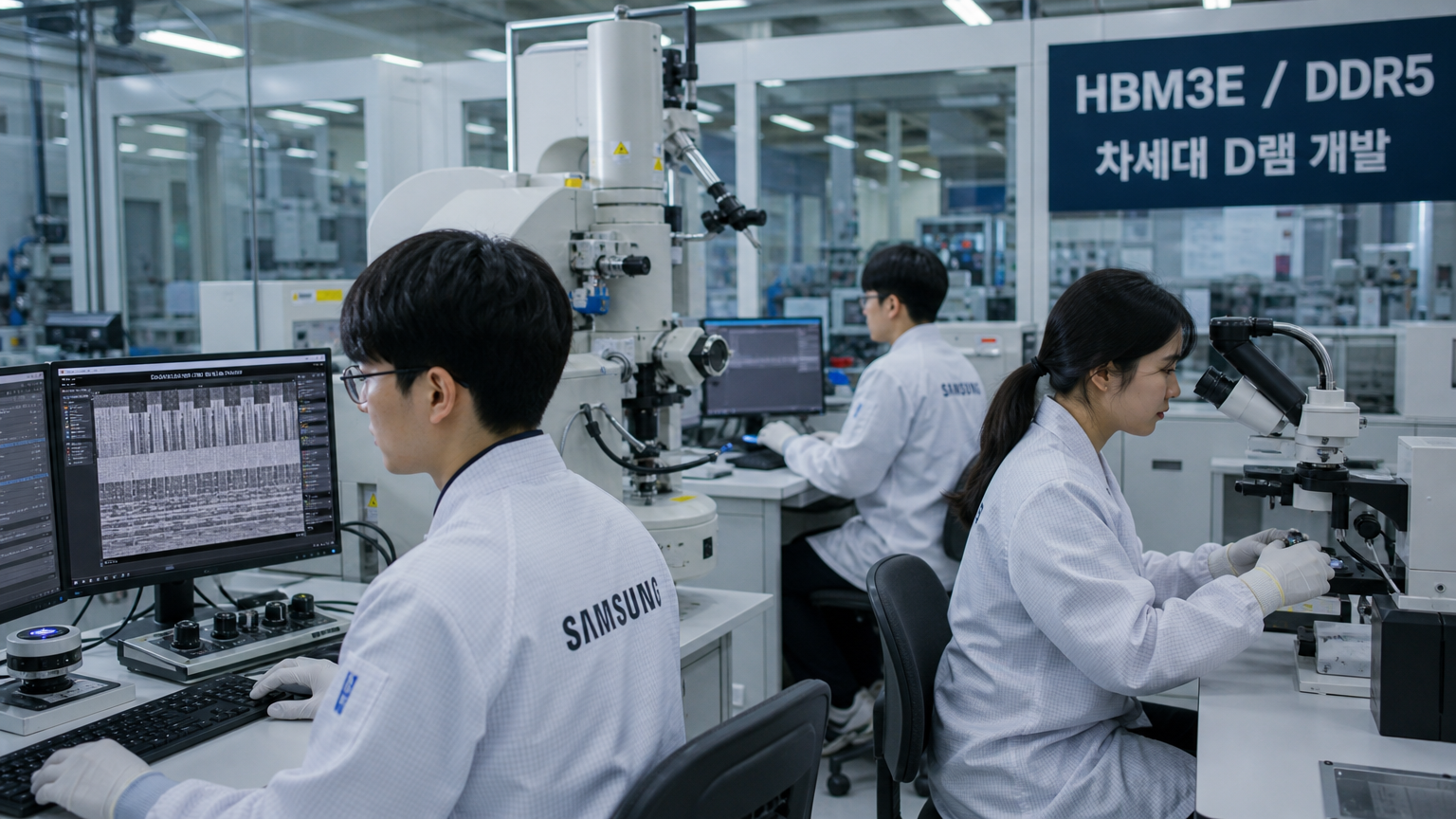 최첨단 기술 연구소에서 일하는 엔지니어들