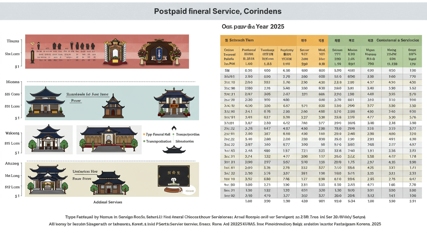 2025년 한국의 다양한 후불제 상조회사를 가격대와 특징별로 비교한 차트