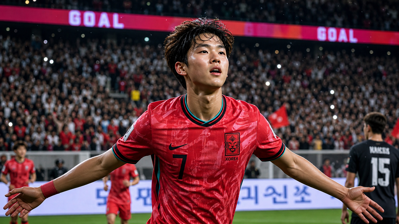 젊은 축구 선수가 경기장에서 관중들의 환호를 받으며 활약하는 모습
