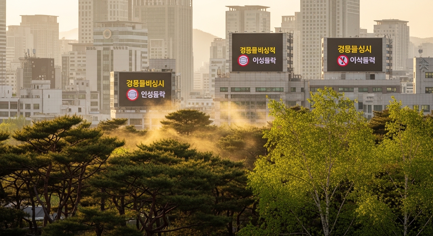 소나무와 자작나무에서 날리는 꽃가루와 도시 속 미세먼지 경고