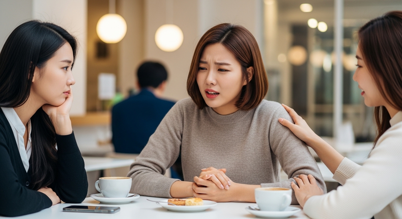 지속되는 통증으로 답답함을 호소하는 여성