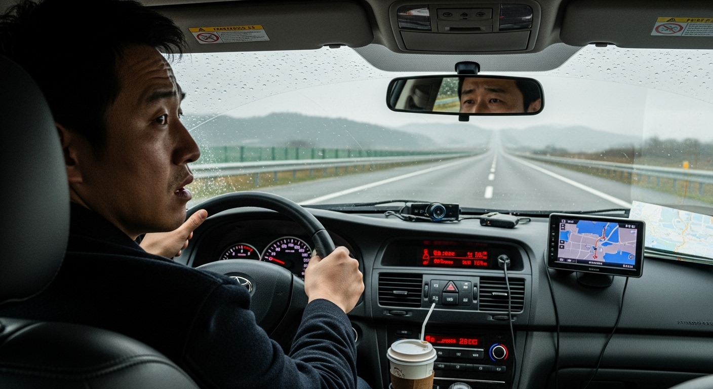 장거리 운전으로 목과 어깨 통증을 느끼는 운전자