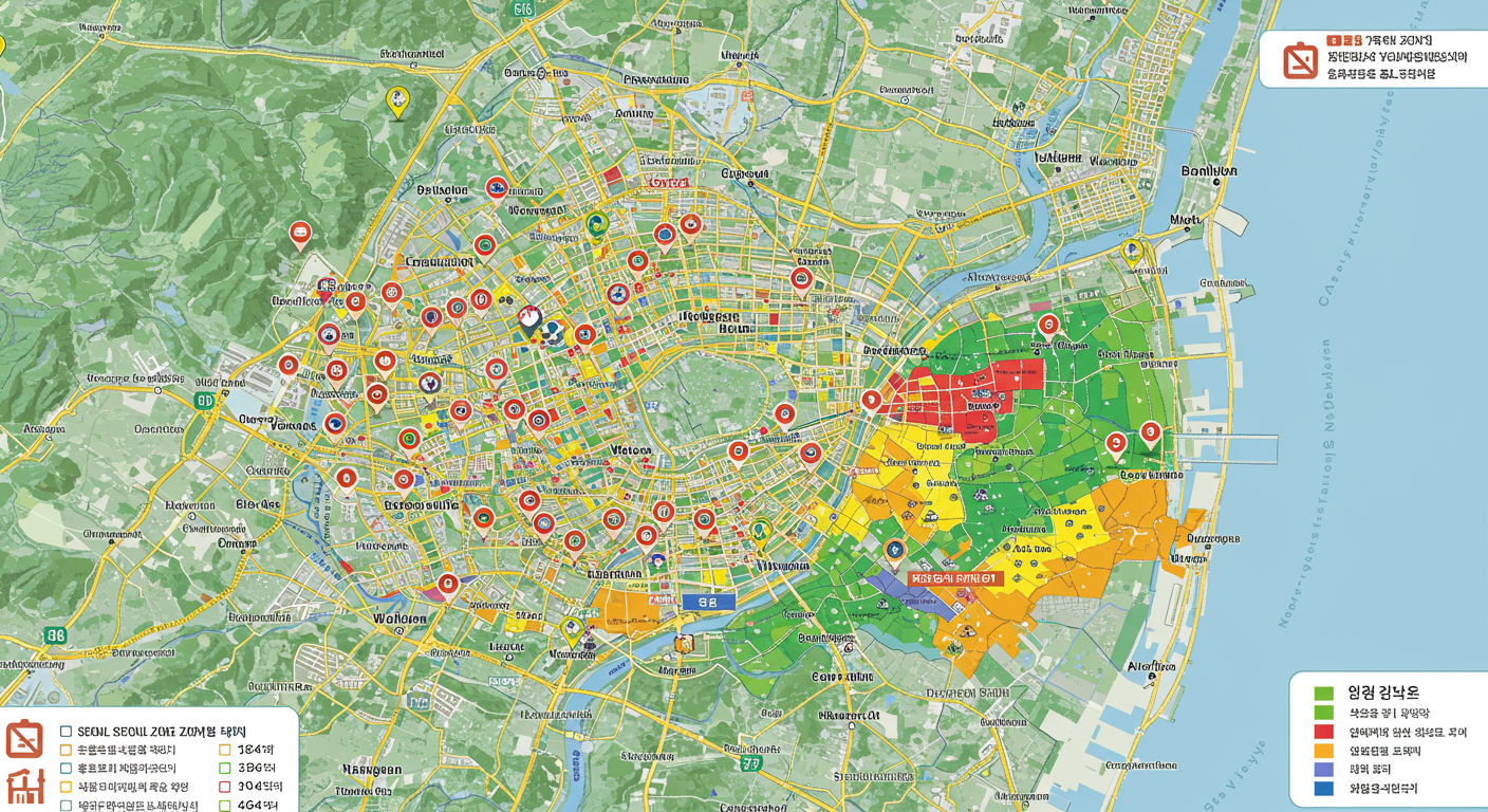 새롭게 지정된 규제 지역이 표시된 서울과 주변 지역의 상세 지도
