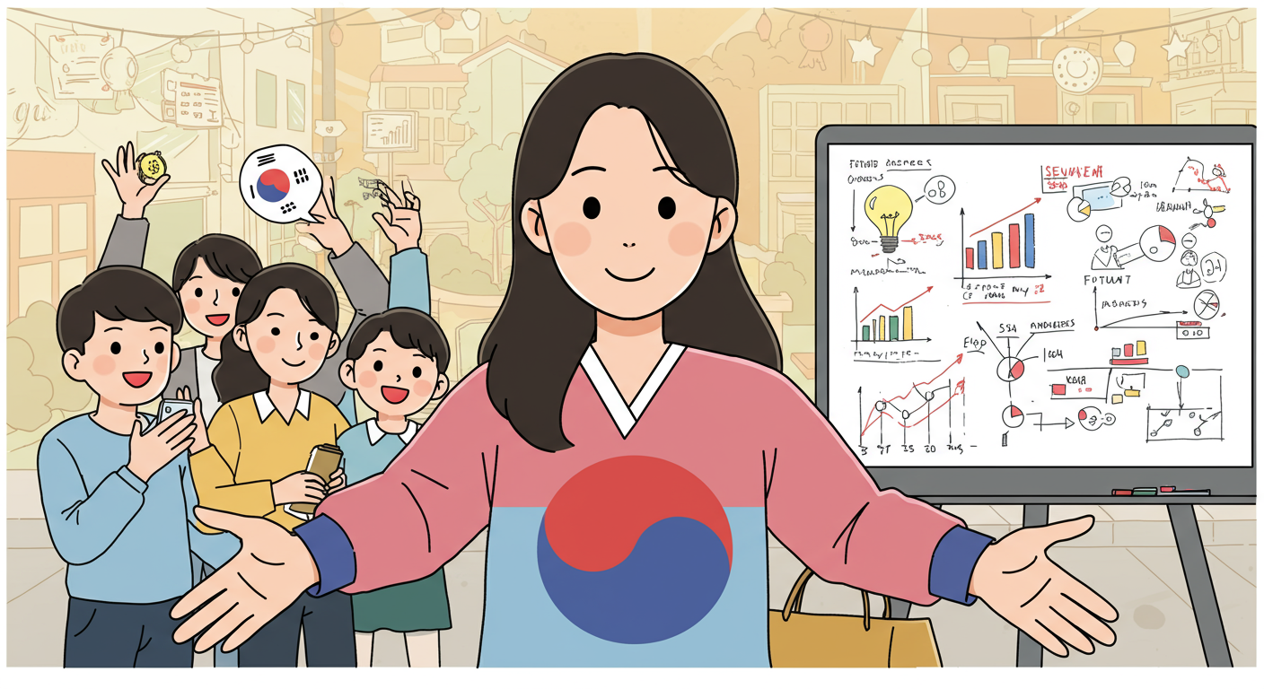 경제 회복 후 새로운 시작을 준비하는 한국인의 희망찬 장면